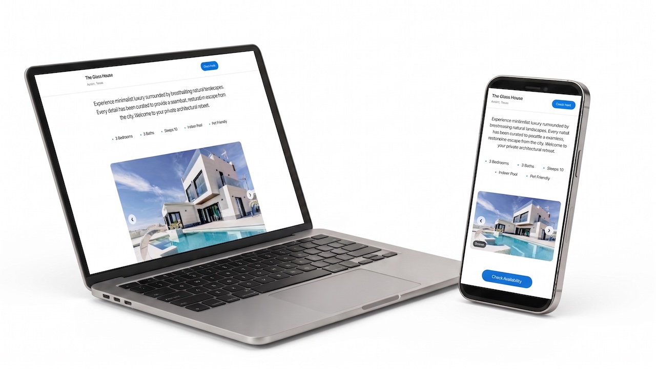 MyStrHost Direct Booking Website displayed on laptop and mobile